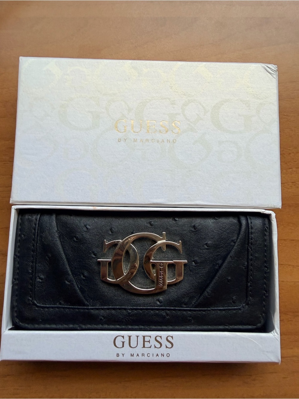 Guess by Marciano Black Leather Card & Key Holder with Gold Logo